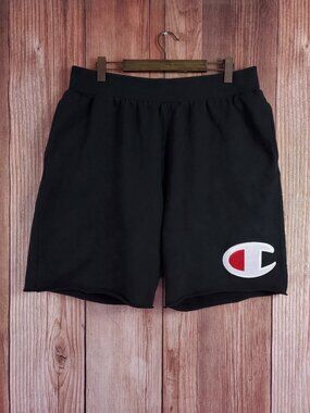Champion Reverse Weave Sweat Shorts Mens 2XL Black Big C Logo Raw Hem Fleece